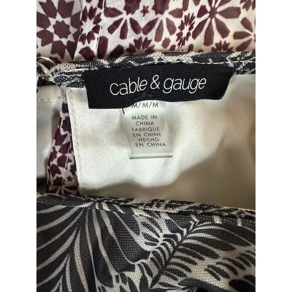 Cable & Gauge Women’s Blouse Medium Black White Leaf Print Puff Sleeve Top - Picture 4 of 7